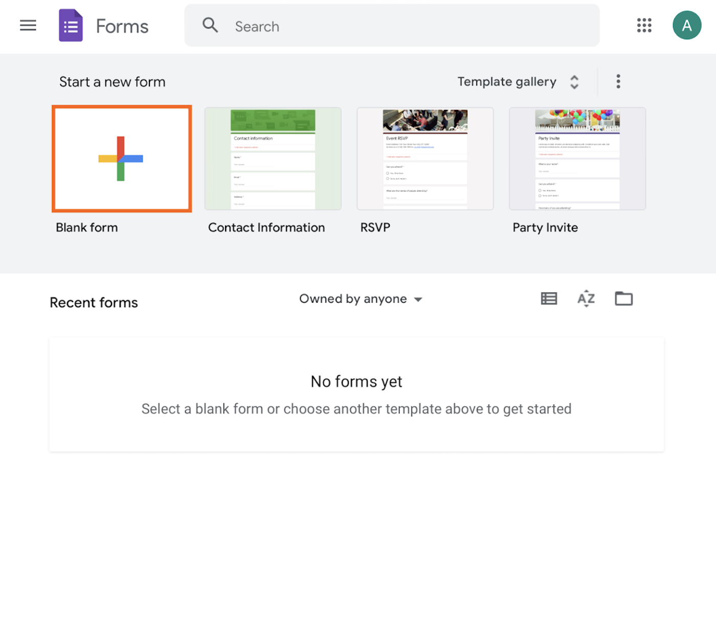 Capture d'écran de Google Forms sur iPad pour cliquer sur Formulaire vierge