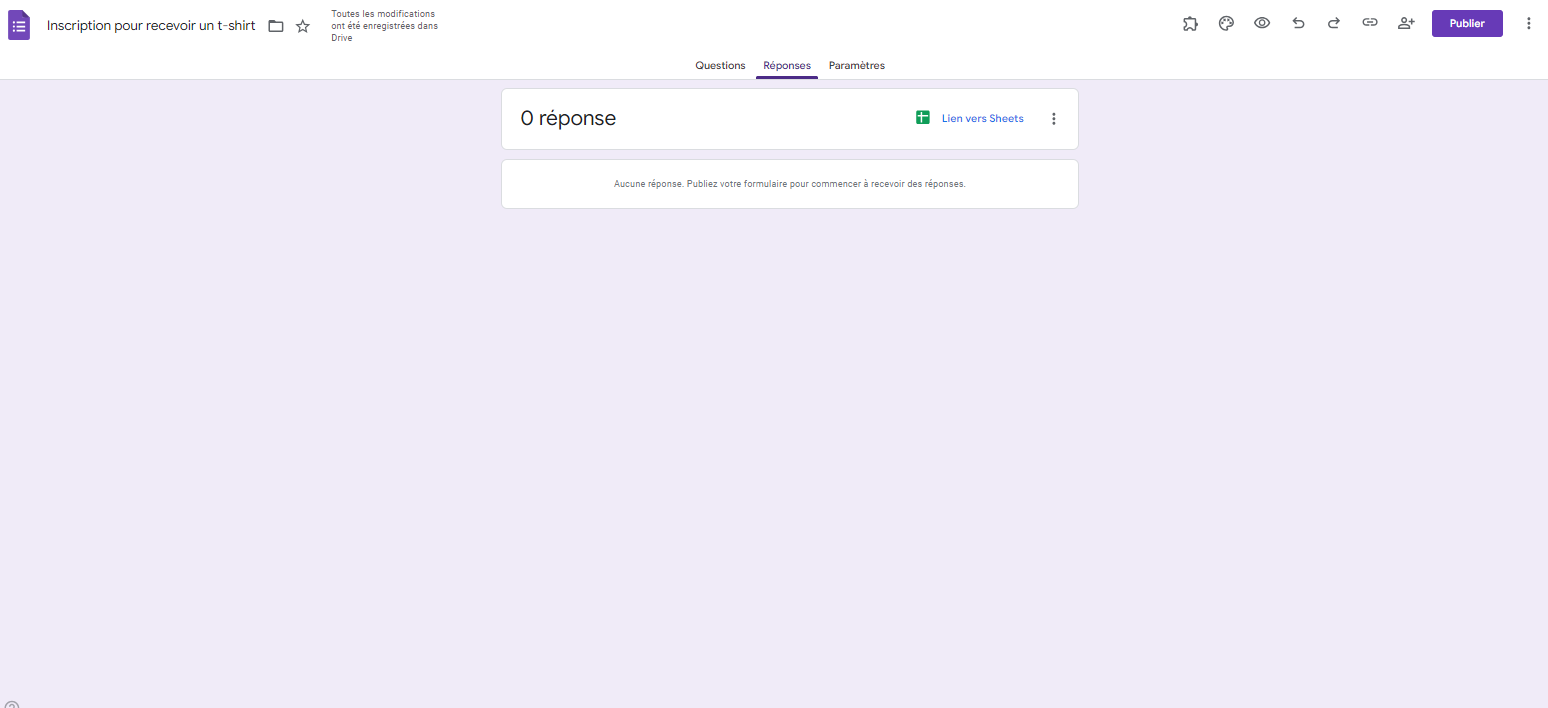 Onglet Réponses de Google Forms