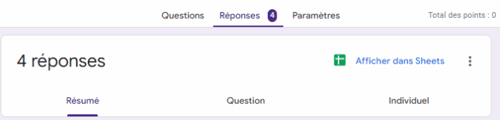Capture d'écran de l'onglet Résumé dans Google Forms