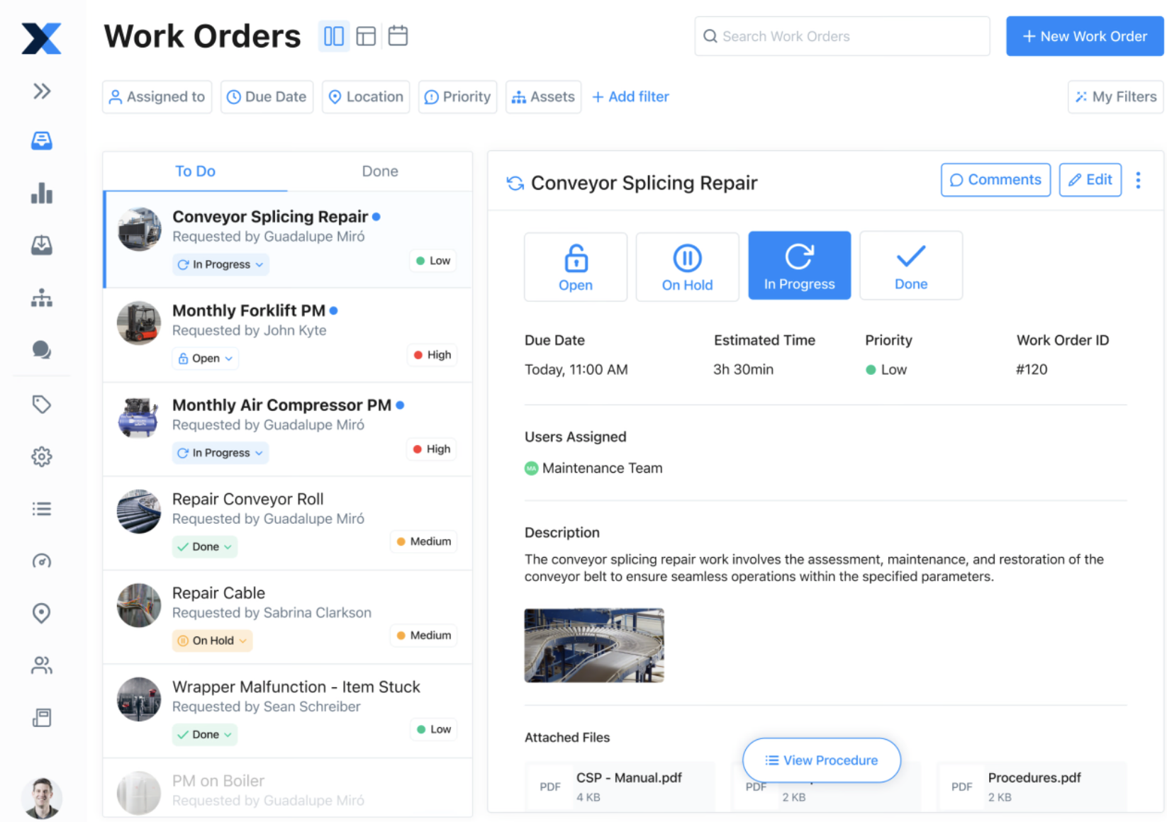 MaintainX's work orders page