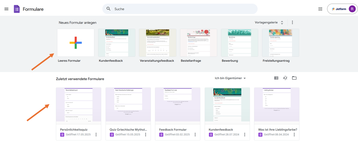 Klicken Sie auf den Button Leeres Formular in Google Formulare