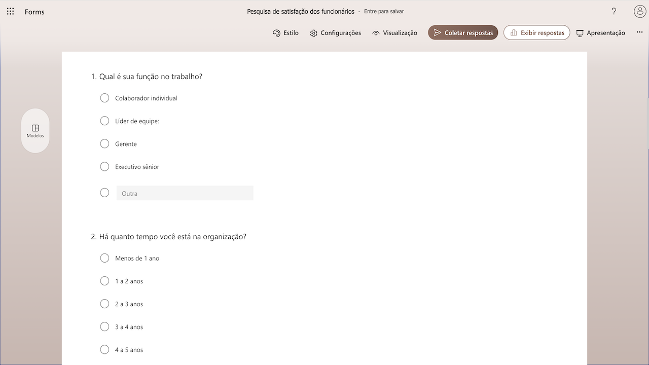 Visualização do Microsoft Forms