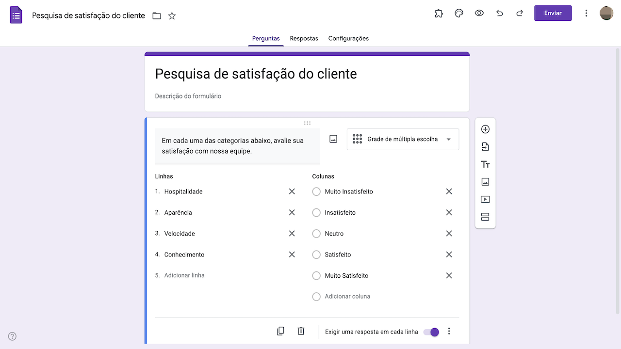Edição do Formulários Google