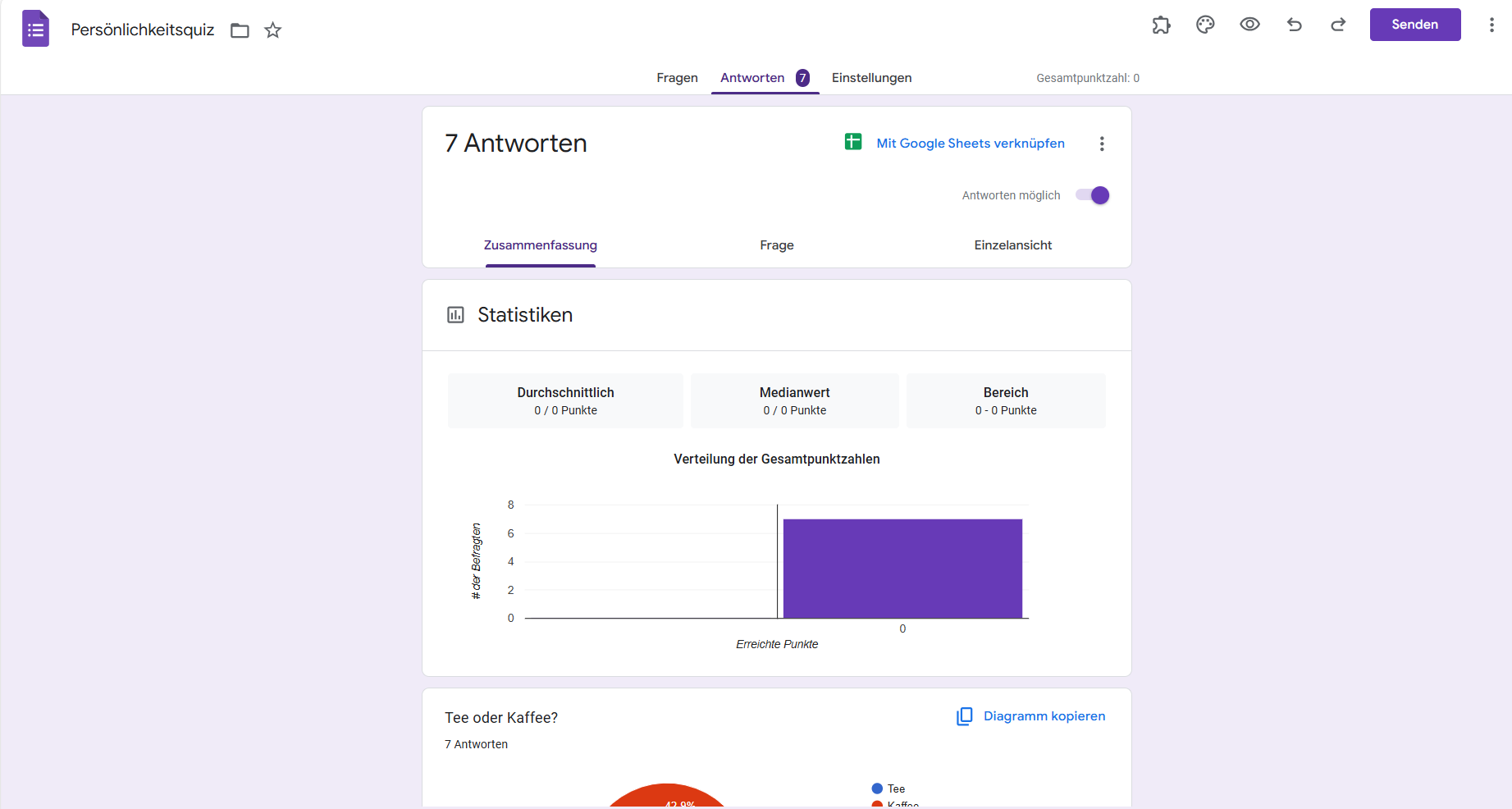 Anzeigen von Google-Formular-Analysedaten im Bereich „Zusammenfassung“