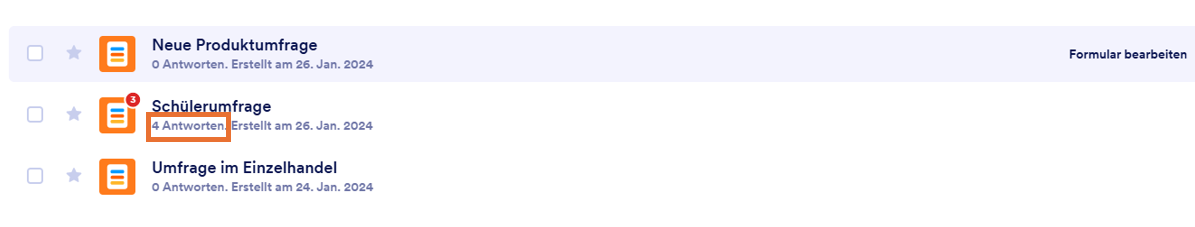 Hervorhebung von "4 Antworten" unter der Schülerumfrage im Jotform Formulargenerator