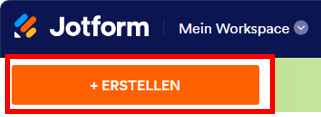 Das Bild zeigt einen Teil der Kopfzeile der Jotform-Website mit Menüoptionen und einem Button '+ ERSTELLEN'