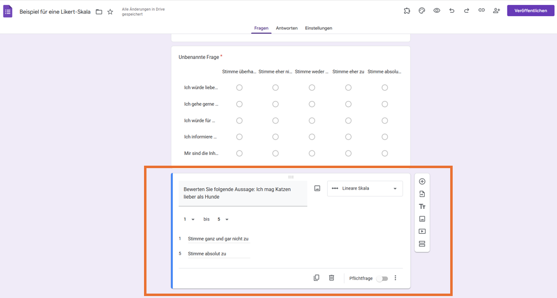 Lineare Skalenfrage in Google Formulare