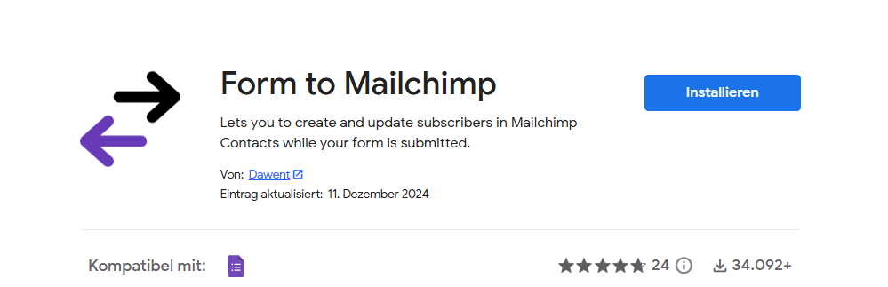 Formular zu Mailchimp Plug-in Schnittstelle