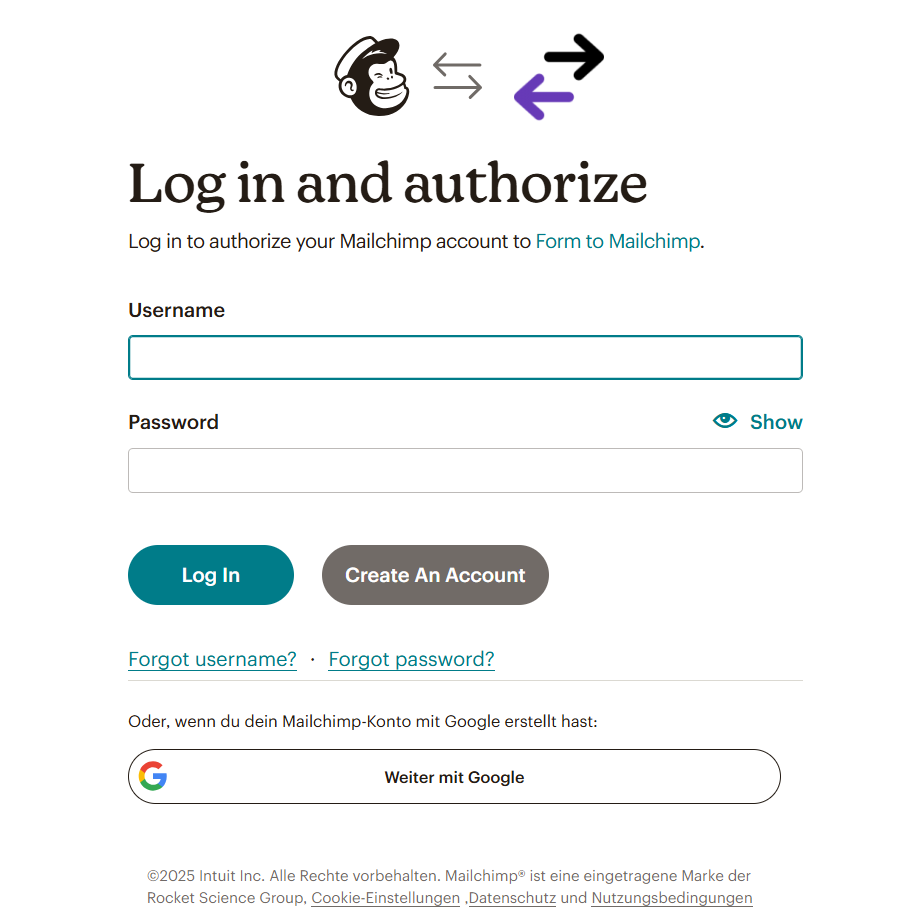 Mailchimp-Anmeldeseite
