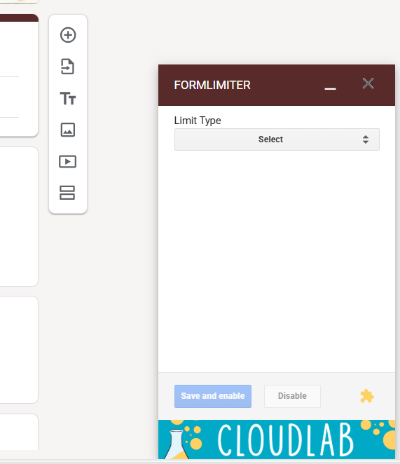 Formlimiter-Fenster zur Anzeige des Limittyps in Google Formularen