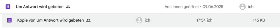 Screenshot einer Google Drive-Oberfläche mit einer ausgewählten Datei, die kopiert wurde