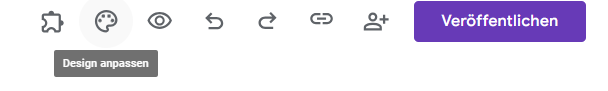 Screenshot des oberen Menüs eines Google Formulars, wobei der Button „Design anpassen“ hervorgehoben ist