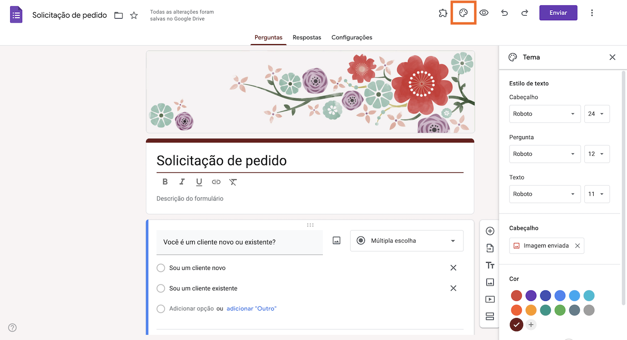 Formulário para Solicitação de Pedido - Cabeçalho
