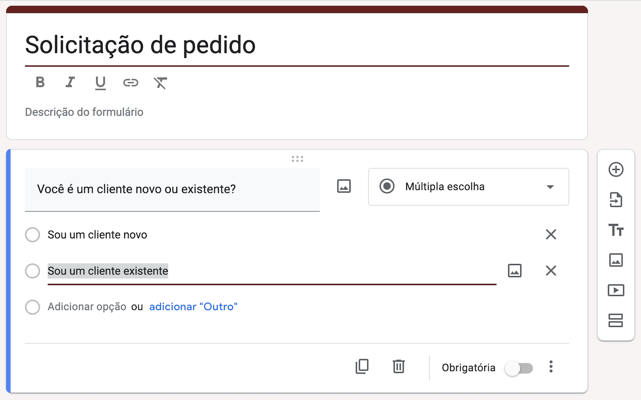 Formulário para Solicitação de Pedido - Alterar texto
