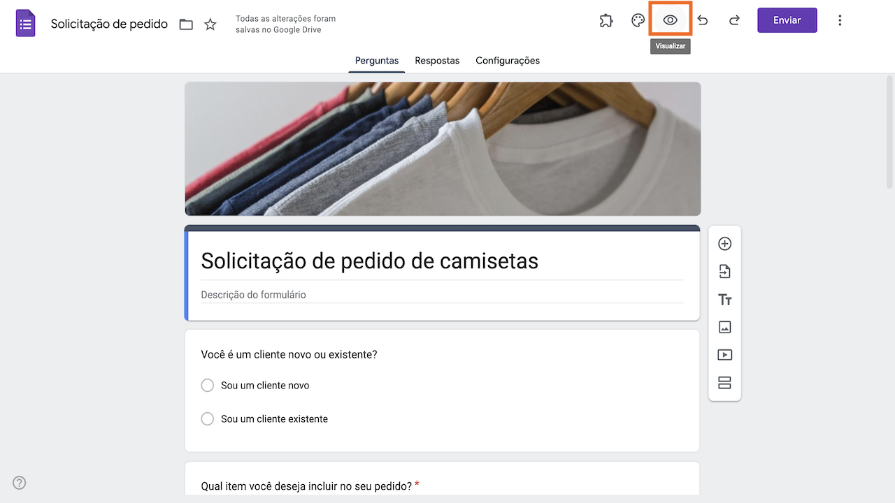 Pré-visualização do Formulário para Solicitação de Pedido