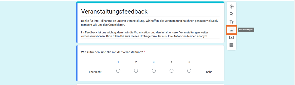 Auf das Symbol "Bild hinzufügen" im Formular für Veranstaltungsfeedback klicken