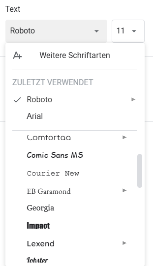 Schriftstil-Optionen in Google Formulare