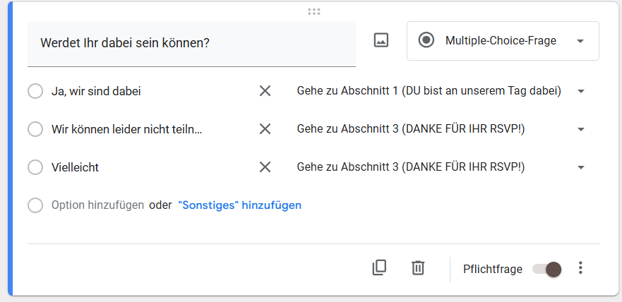 Eine Schnittstelle, die ein Formular mit mehreren Abschnitten zeigt