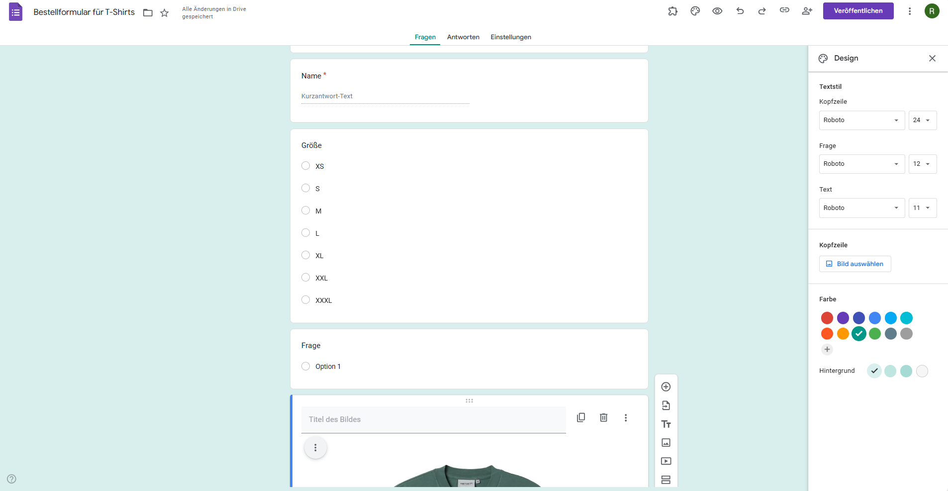 Anpassen des Erscheinungsbilds des Formulars in Google Formulare