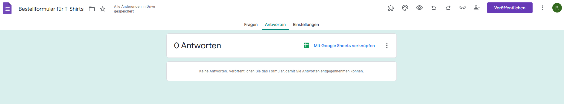 Registerkarte Antworten von Google Formulare