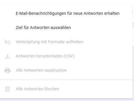 Google Formulare' Potluck Anmeldeformular Mehr Optionen für Antworten