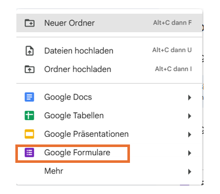 Neues Fenster in Google Drive Auf Google Formulare klicken