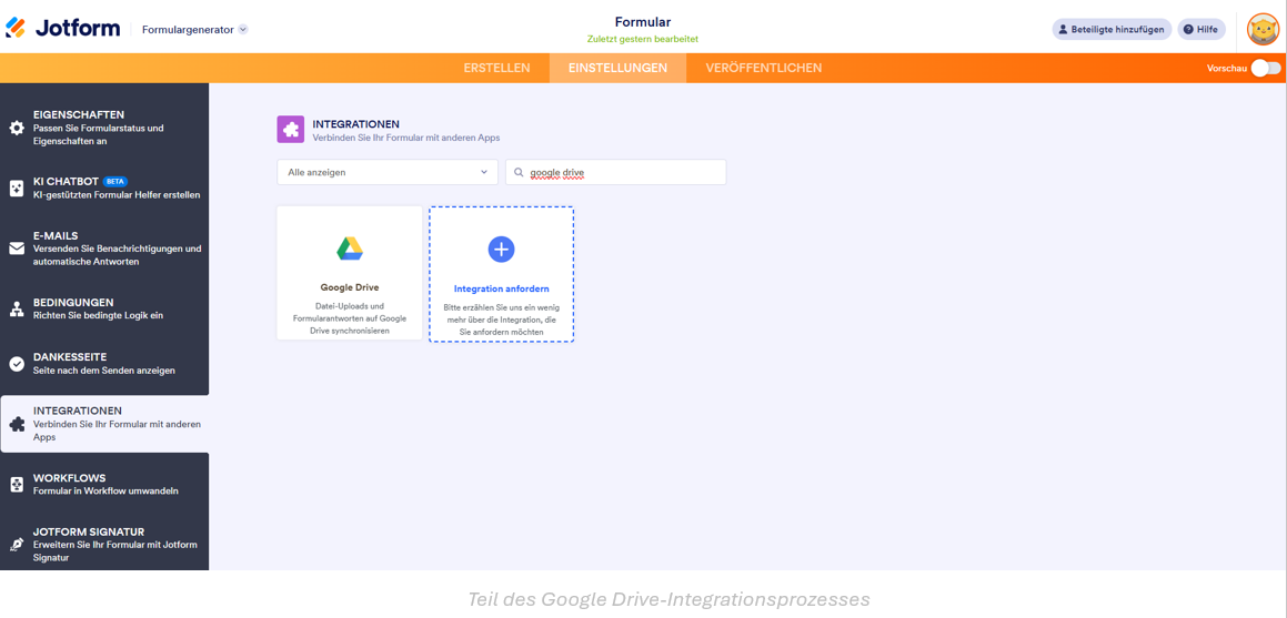 Teil des Integrationsprozesses von Google Drive