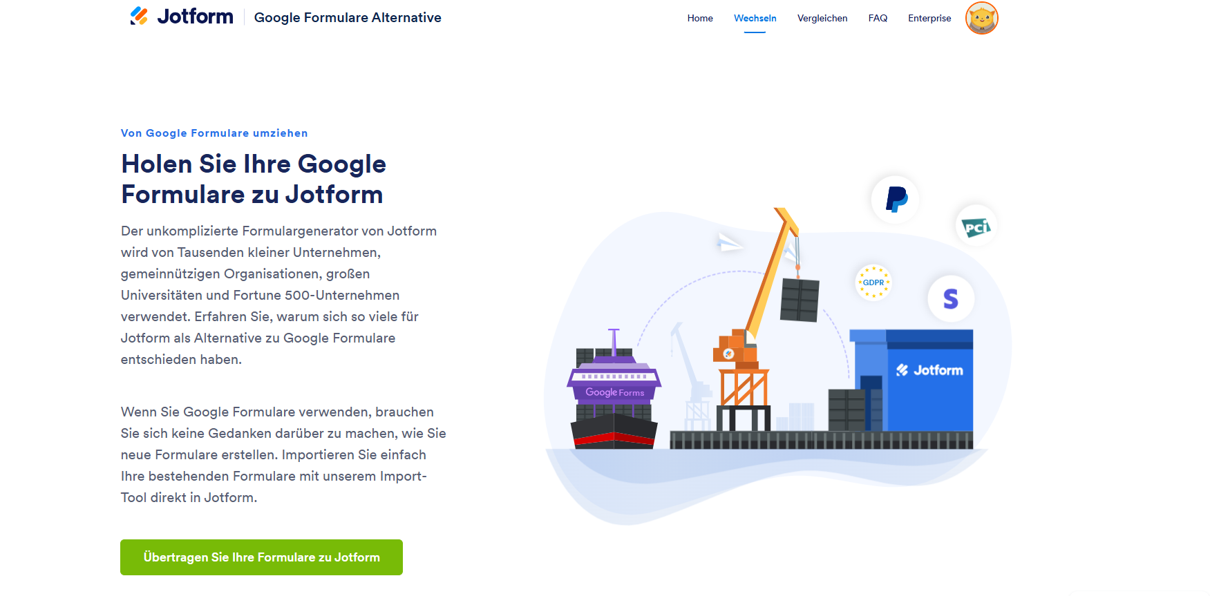 Das Bild zeigt einen Teil des Prozesses der Übertragung von Google Formulare zu Jotform