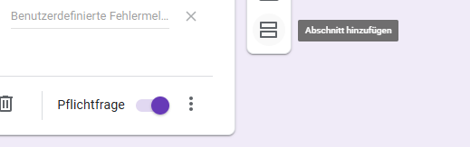 Ein Navigationssteuerelement für ein Formular mit der Angabe Abschnitt 2 von 2 mit einem Button zum Hinzufügen weiterer Abschnitte