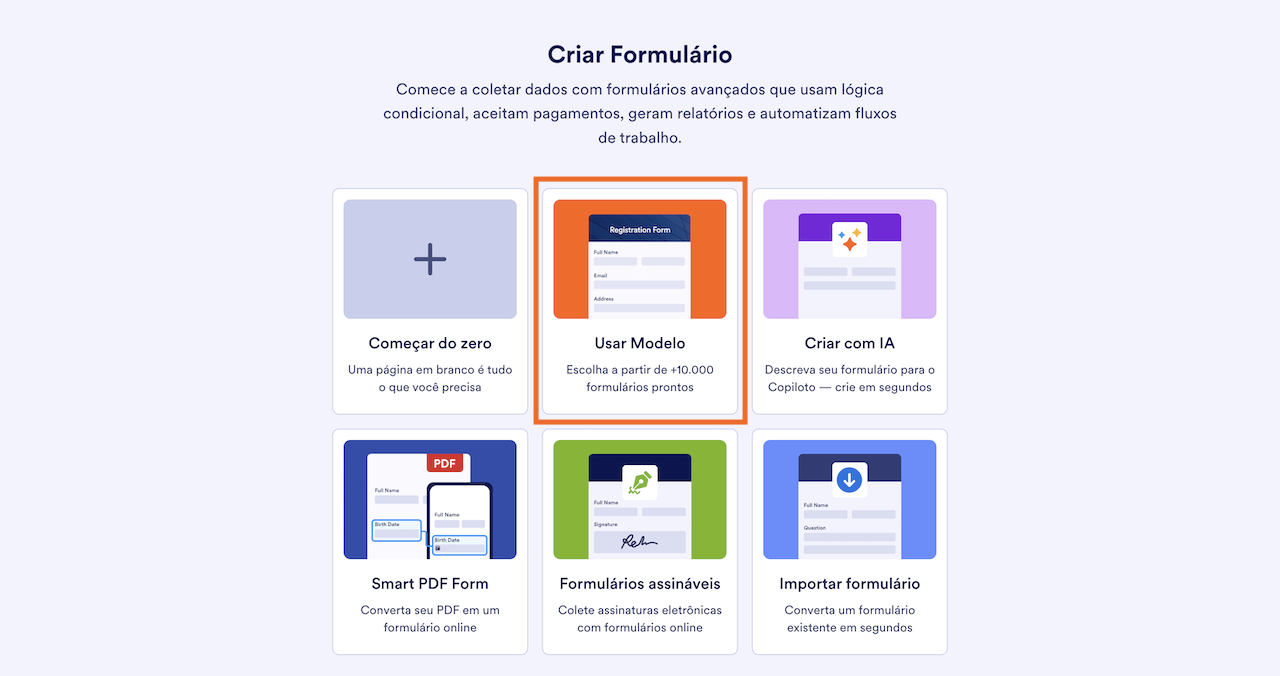 Opções para criar um formulário com Jotform