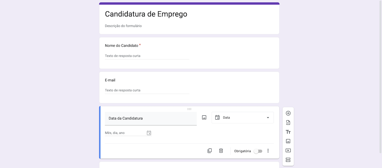 Candidatura de emprego personalizada no Formulários Google