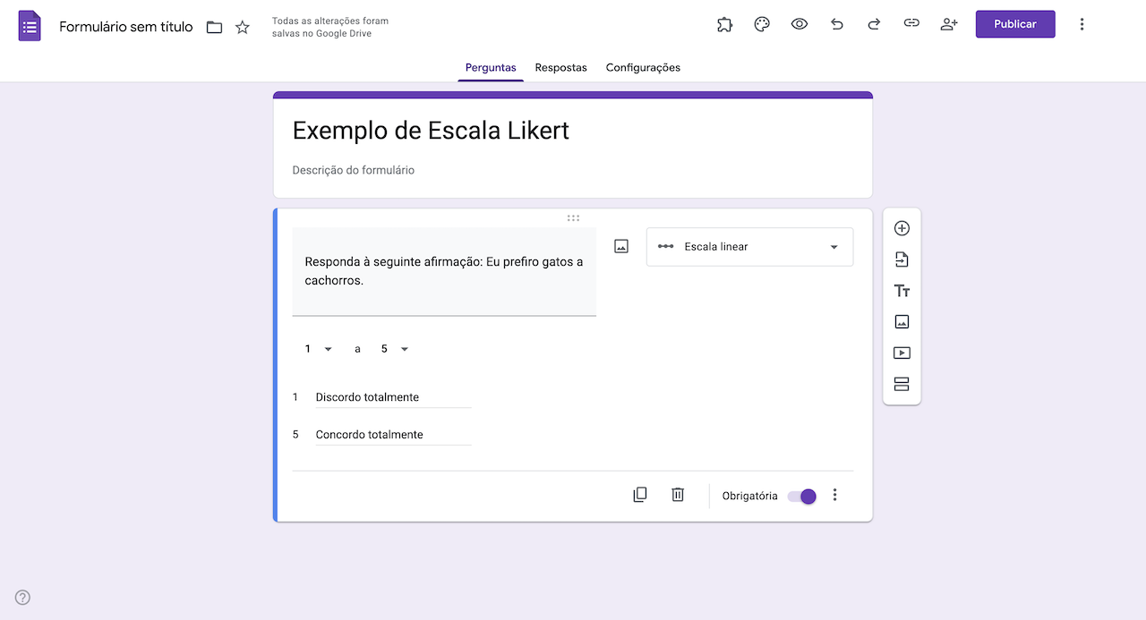 Questão de Escala Linear no Formulários Google