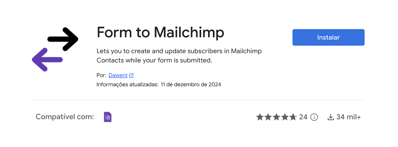 Interface do plugin Form to Mailchimp
