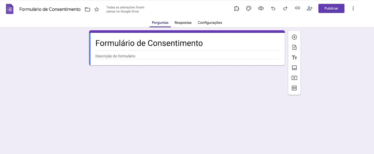 Captura de tela do Formulários Google com o título 'Formulário de Consentimento'