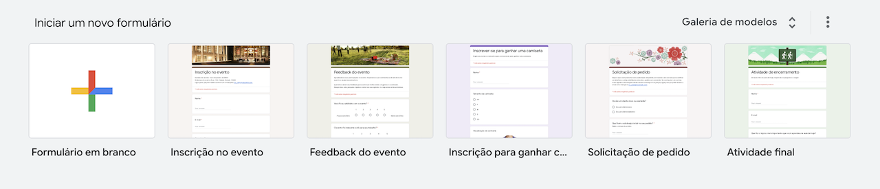 Uma tela de computador exibindo a página do Formulários Google