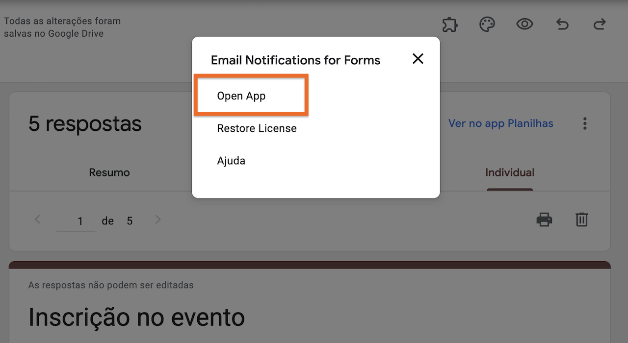 Captura de tela mostrando um formulário no Formulários Google
