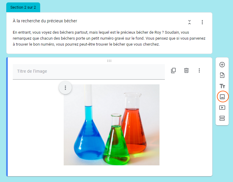 Ajout d'une image dans la section 2 du formulaire Google Forms