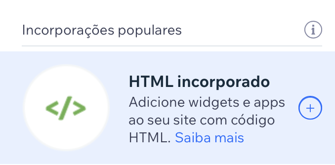 Captura de tela do elemento de página "HTML incorporado" no Wix