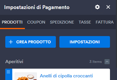 Scheda Prodotti nel pannello Impostazioni di Pagamento nel Costruttore di Moduli Jotform