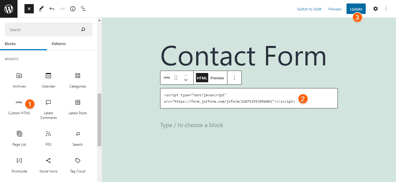Pagina di articolo di WordPress con Aggiunta di un HTML personalizzato