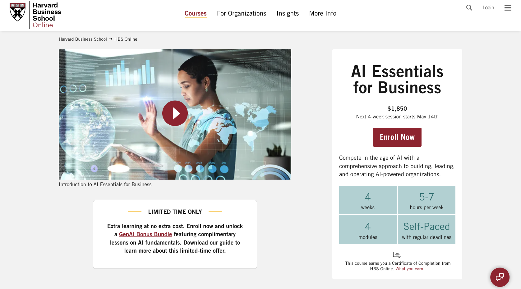AI Essentials for Business course on Harvard Business School Online