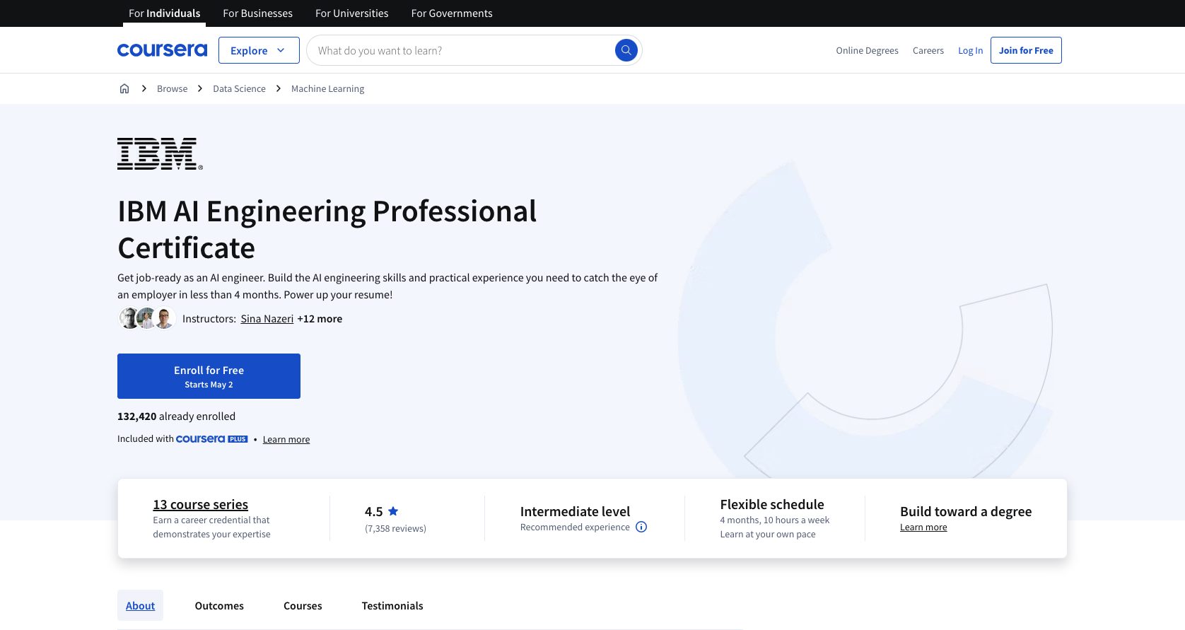 IBM AI Engineering Professional Certificate course on Coursera