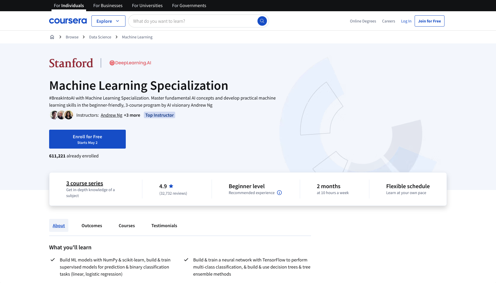 Machine Learning by Stanford University on Coursera