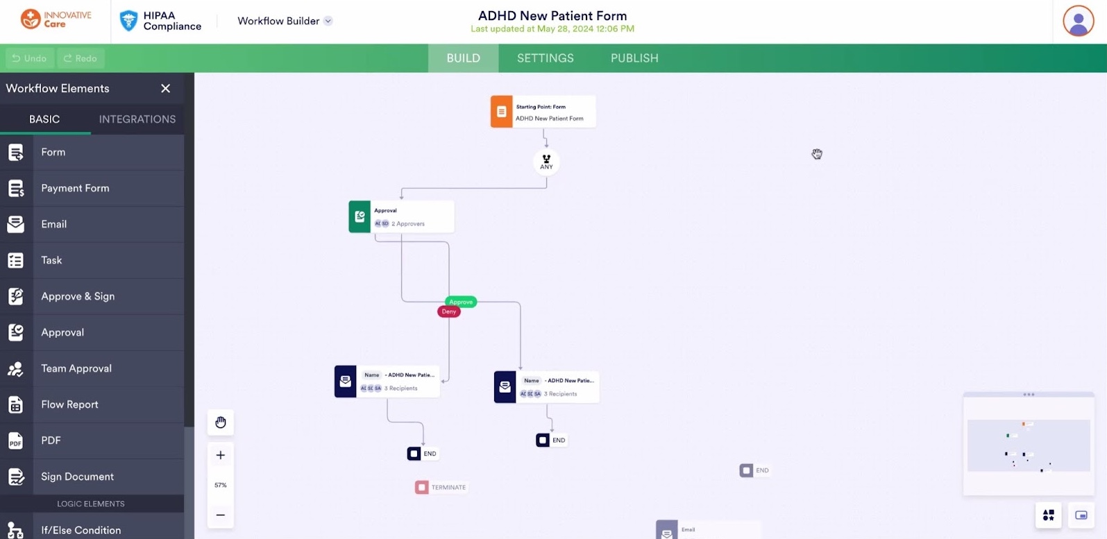 Screenshot of a new patient form workflow in Jotform Enterprise
