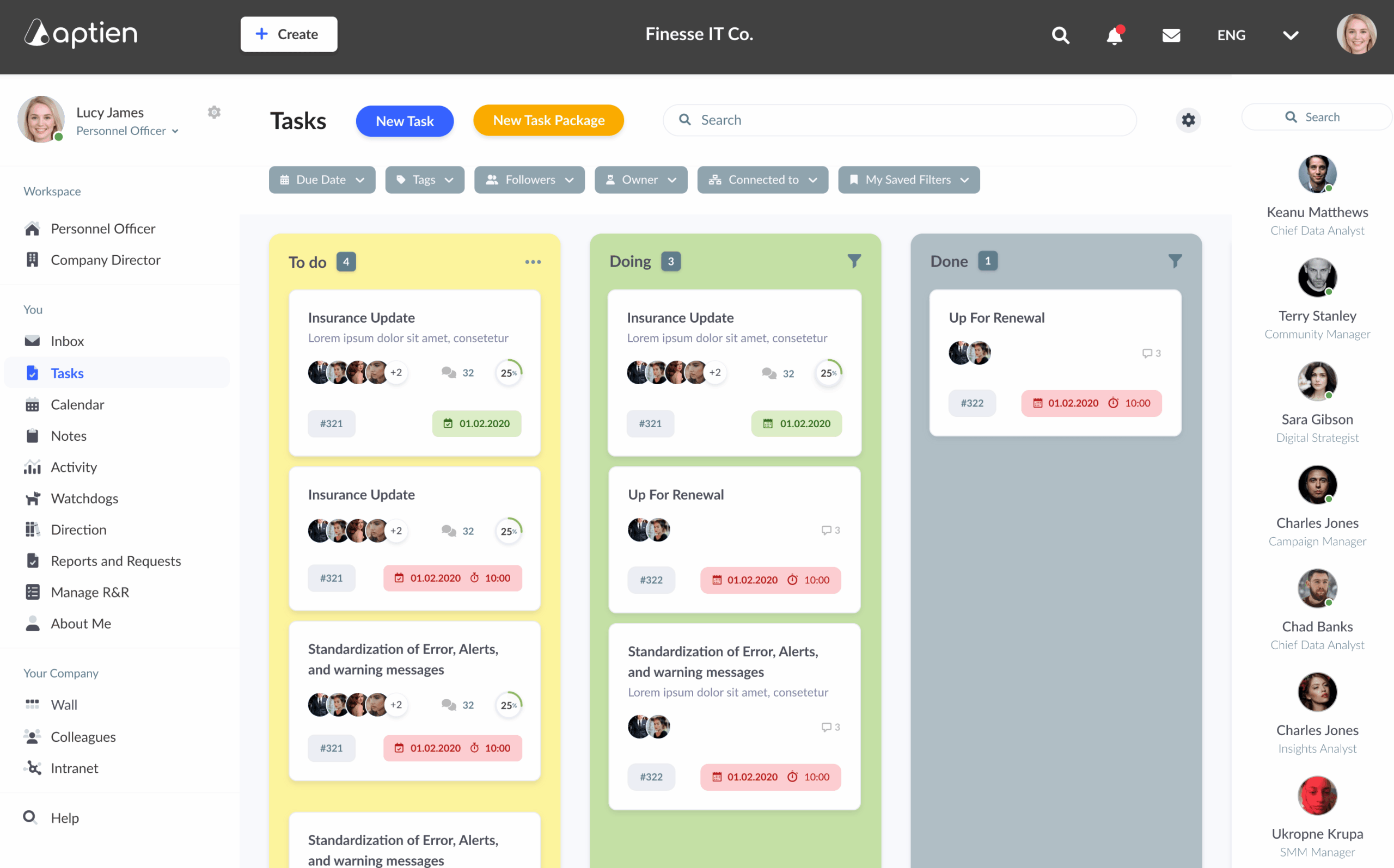 User Interface of Aptien