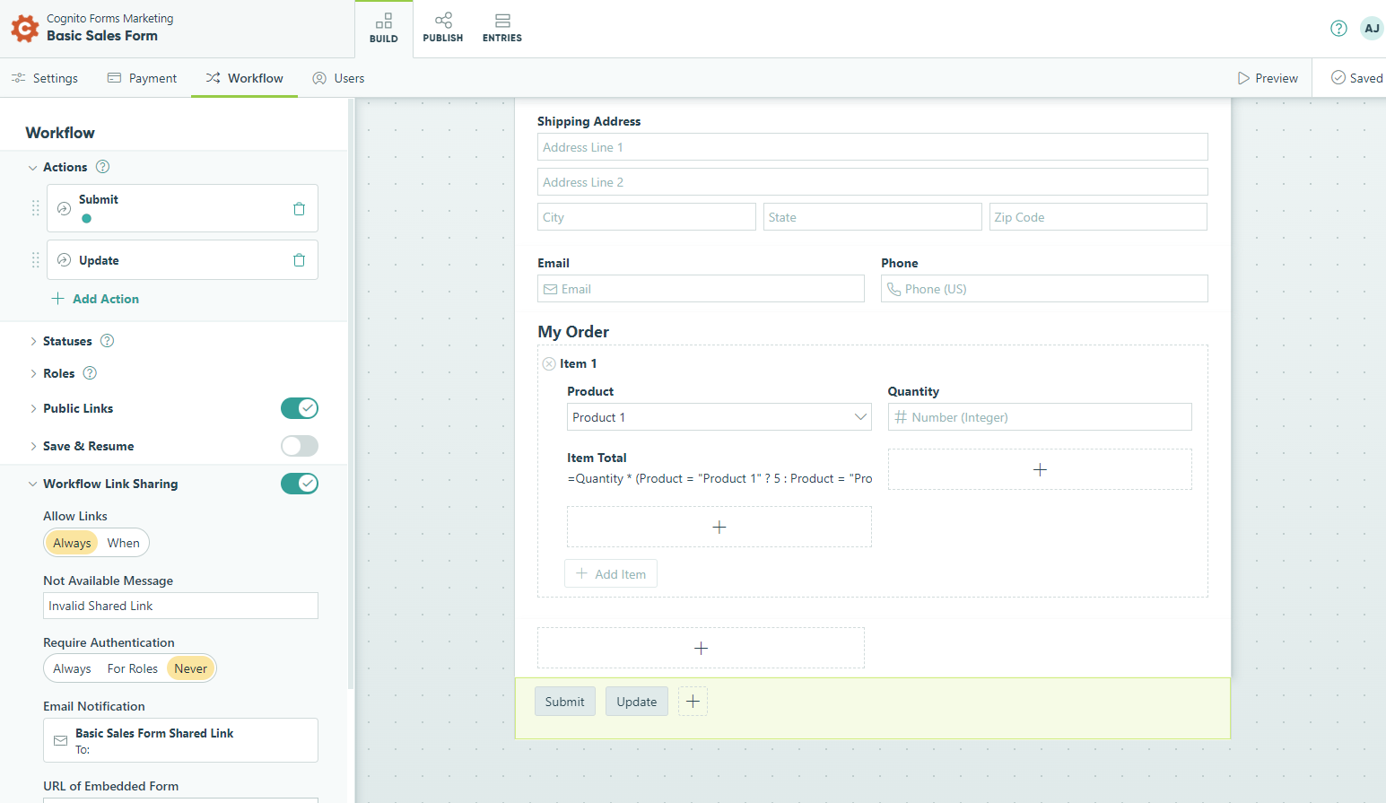 User Interface of Cognito Forms