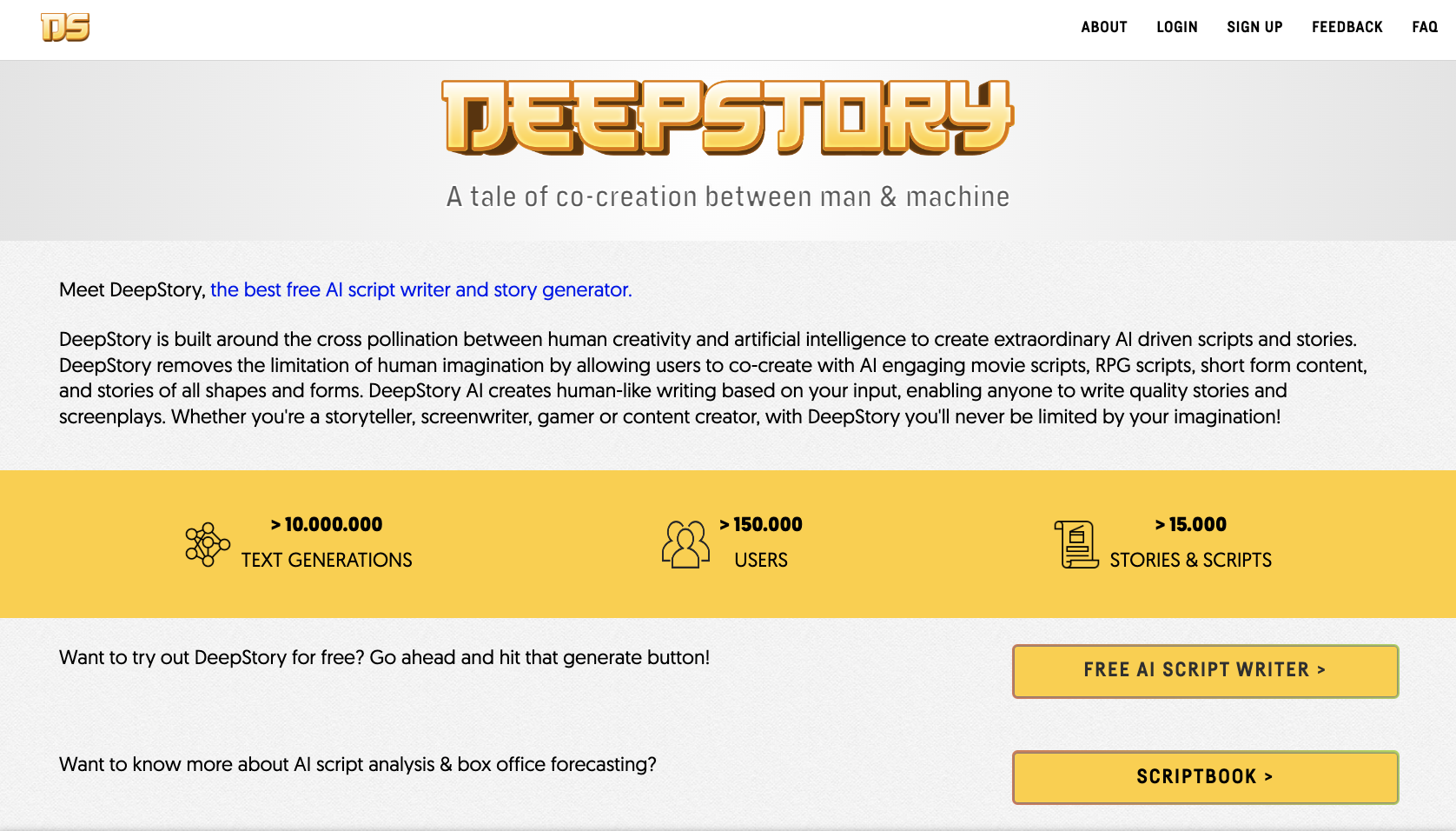 Deepstory Landing Page