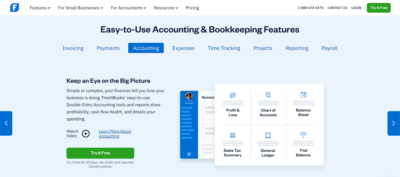 Landingpage von FreshBooks