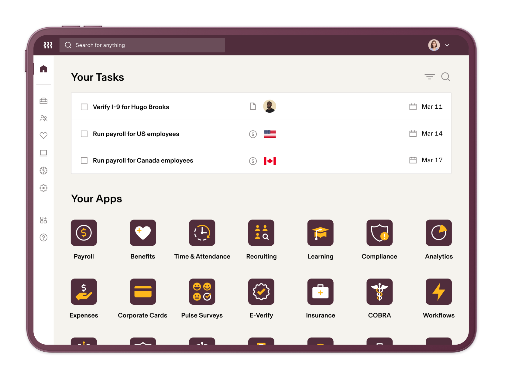 User Interface of Rippling
