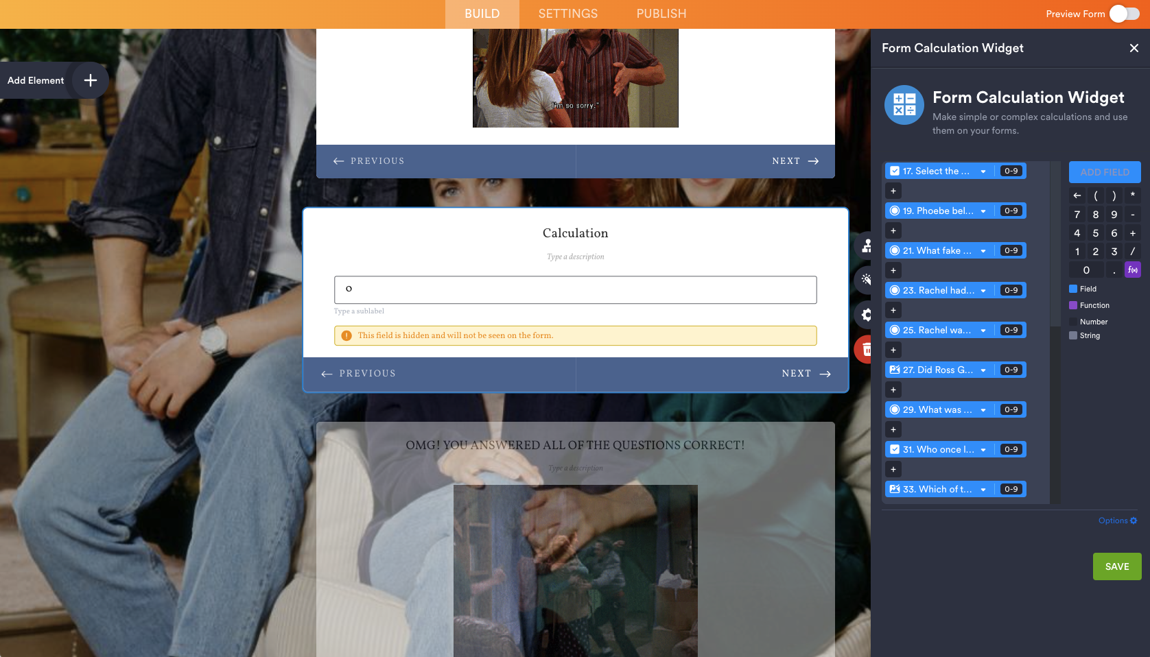 Viewing the Form Calculation Widget options on Jotform Form Builder